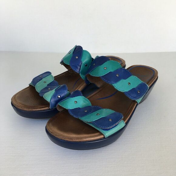 Dansko Slide Sandals Size 38 EUR/7.5-8 US Dee Leather Aqua Turquoise Cobalt Blue - Picture 1 of 12